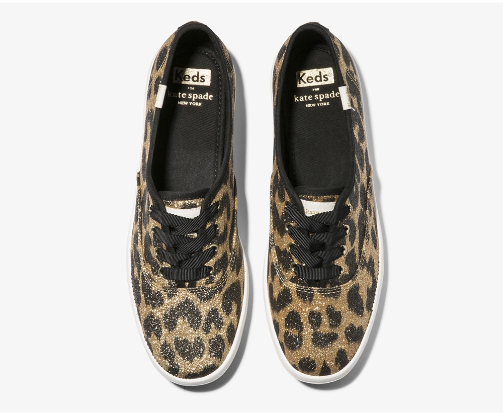 Keds Sneaker Damen Braun - Kate Spade New York Champion Glitter Leopard - KAU-975342